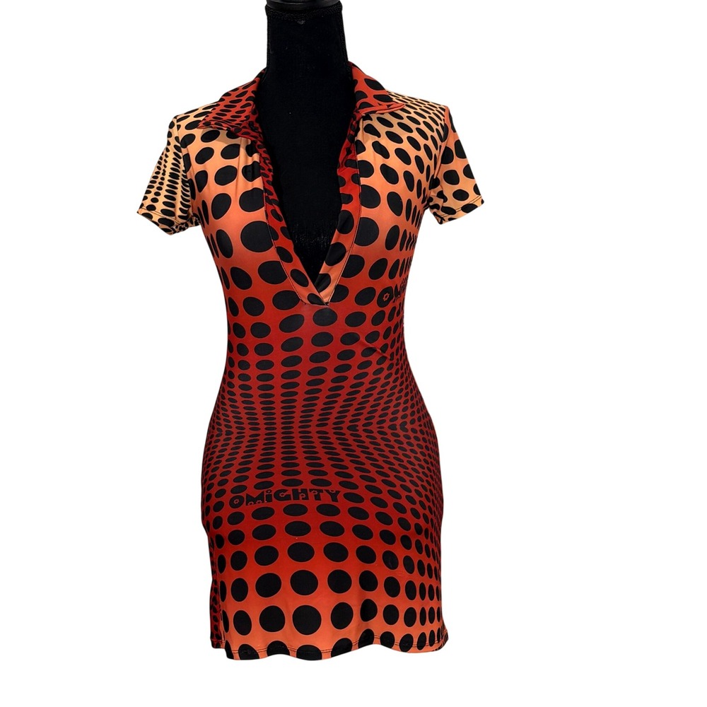 OMIGHTY Womens Psychedelic Bodycon Mini Dress Size XS Polka Mod Retro Funky 60s